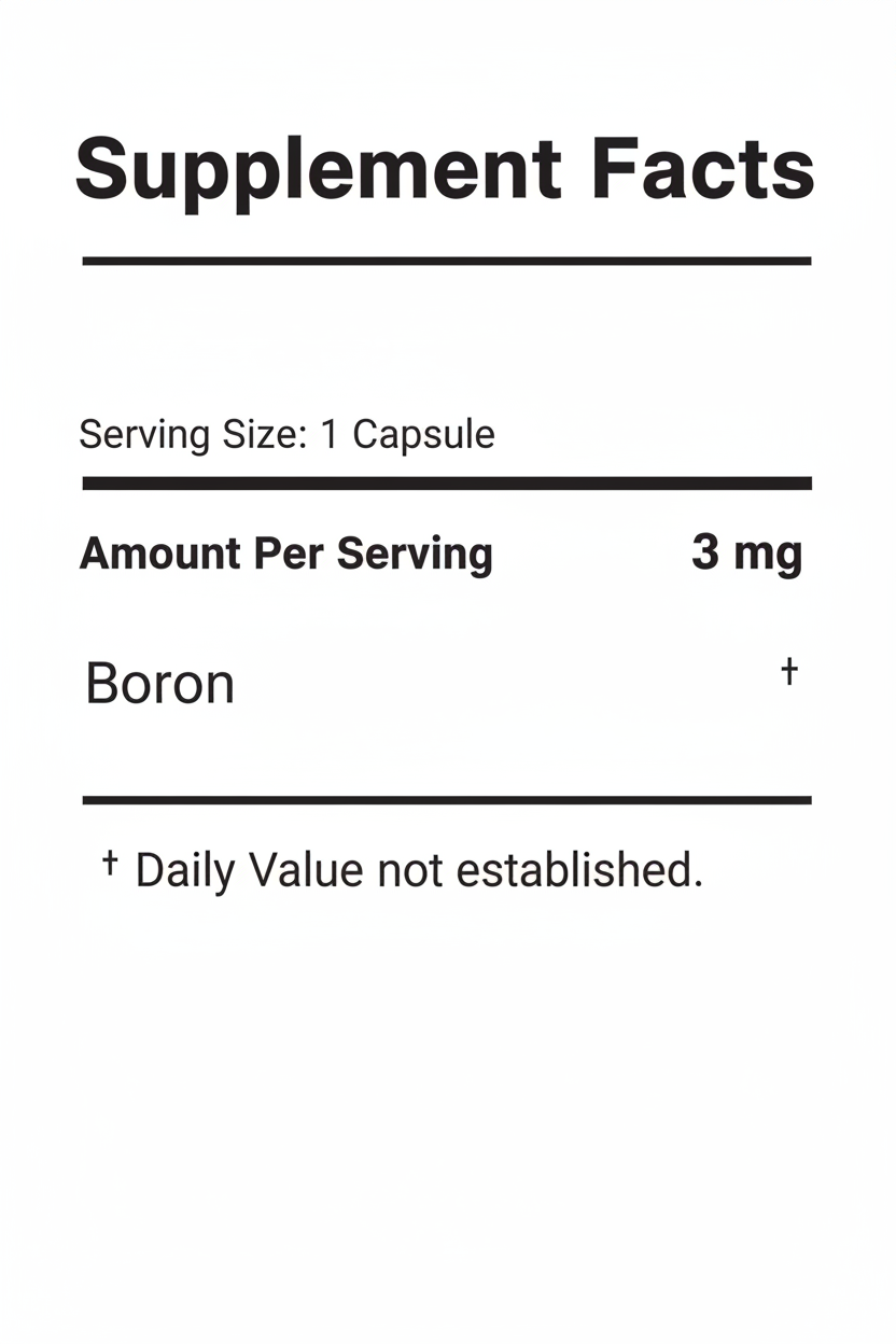 Supplement Fact for 1 capsule  including 3 mg of boron 